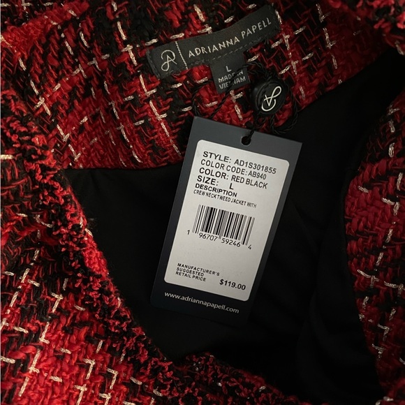 Adrianna Papell Red Black Tweed Jacket Gold and Black Buttons NWT Size L - Picture 10 of 14